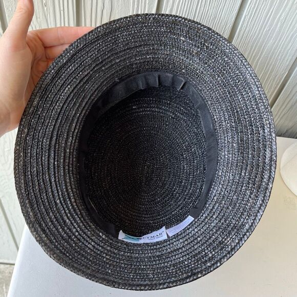 Betmar New York Black Straw Hat Wide Brim Rose Accent Church Derby Tea - Picture 10 of 13
